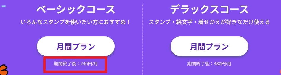 LINEスタンプ プレミアム ベーシックコースの月額料金