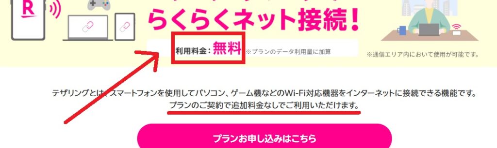 楽天モバイルのテザリングの料金は？